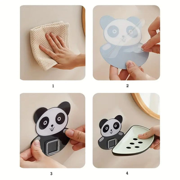 HUPLA Cute Panda Wall Mounted Soap Holder with Drainage | Cartoon Panda Soap Dish for Bathroom & Washbasin | Space-Saving Soap Tray – 1 Piece
