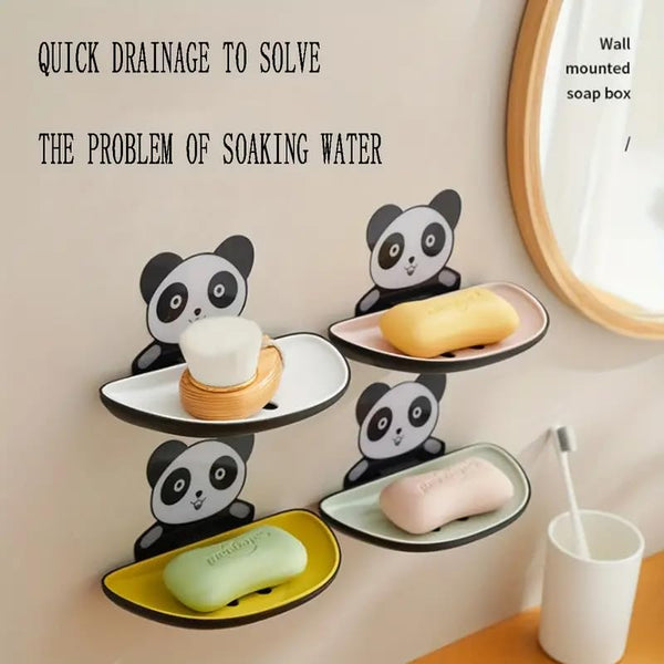 HUPLA Cute Panda Wall Mounted Soap Holder with Drainage | Cartoon Panda Soap Dish for Bathroom & Washbasin | Space-Saving Soap Tray – 1 Piece