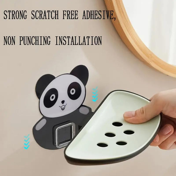 HUPLA Cute Panda Wall Mounted Soap Holder with Drainage | Cartoon Panda Soap Dish for Bathroom & Washbasin | Space-Saving Soap Tray – 1 Piece
