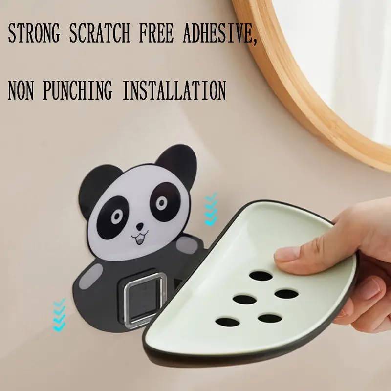 HUPLA Cute Panda Wall Mounted Soap Holder with Drainage | Cartoon Panda Soap Dish for Bathroom & Washbasin | Space-Saving Soap Tray – 1 Piece