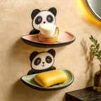 HUPLA Cute Panda Wall Mounted Soap Holder with Drainage | Cartoon Panda Soap Dish for Bathroom & Washbasin | Space-Saving Soap Tray – 1 Piece