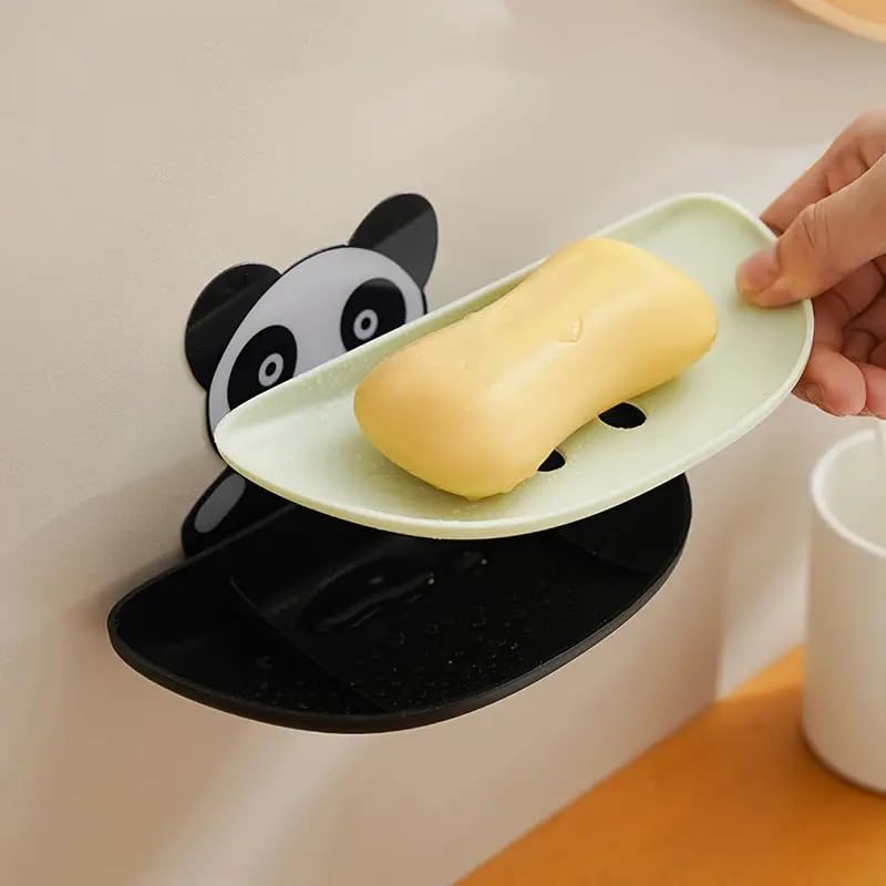 HUPLA Cute Panda Wall Mounted Soap Holder with Drainage | Cartoon Panda Soap Dish for Bathroom & Washbasin | Space-Saving Soap Tray – 1 Piece