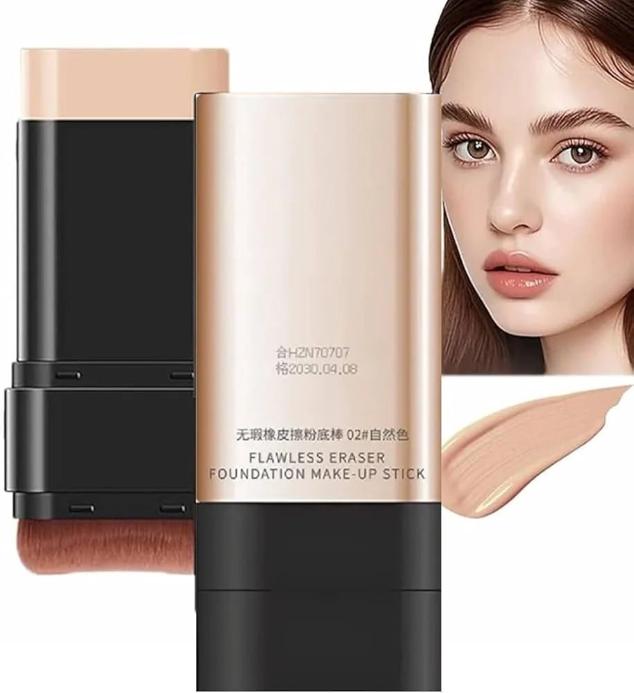 Flawless Foundation Makeup Stick with Brush – 2-in-1 Cream Foundation Stick for Face Makeup & Easy Blending