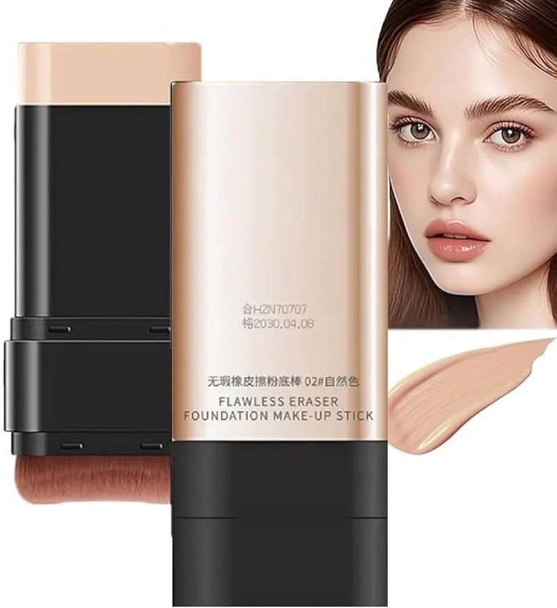 Flawless Foundation Makeup Stick with Brush – 2-in-1 Cream Foundation Stick for Face Makeup & Easy Blending