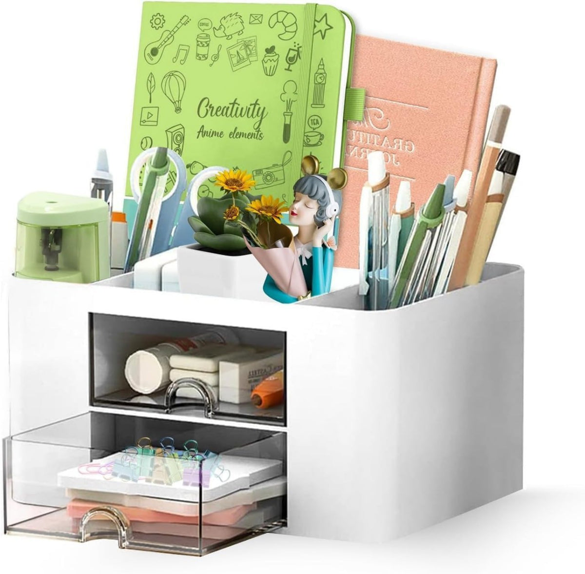 3-Tier Desktop Stationery Organizer with Pen Holder – Multi-Compartment Storage Box for Office, Study Table & Makeup
