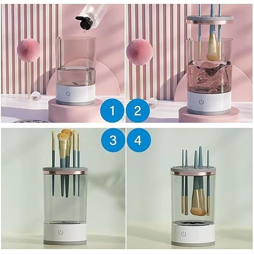 Electric Makeup Brush Cleaner & Washer – Automatic Cosmetic Brush Cleaning Machine with Water Cleaning Bowl