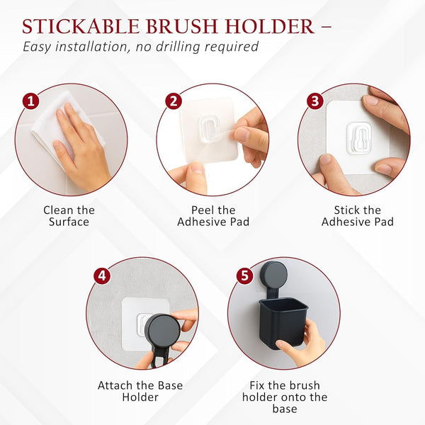 HUPLA Wall Mounted Multipurpose Storage Holder with Drainage | Bathroom Toothbrush Holder, Toothpaste Organizer & Makeup Brush Storage Cup | Black – 1 Piece