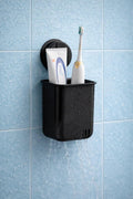 HUPLA Wall Mounted Multipurpose Storage Holder with Drainage | Bathroom Toothbrush Holder, Toothpaste Organizer & Makeup Brush Storage Cup | Black – 1 Piece