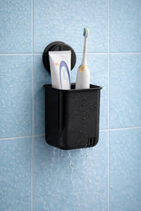 HUPLA Wall Mounted Multipurpose Storage Holder with Drainage | Bathroom Toothbrush Holder, Toothpaste Organizer & Makeup Brush Storage Cup | Black – 1 Piece