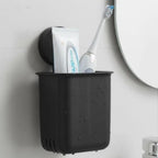 HUPLA Wall Mounted Multipurpose Storage Holder with Drainage | Bathroom Toothbrush Holder, Toothpaste Organizer & Makeup Brush Storage Cup | Black – 1 Piece