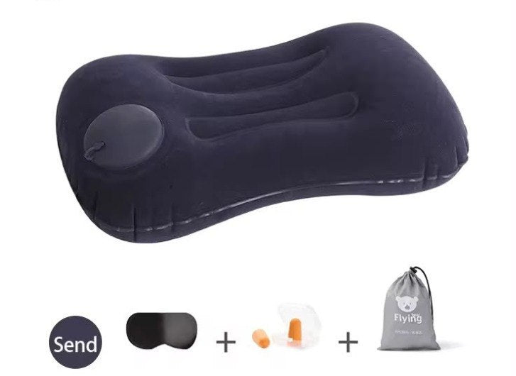 Inflatable Neck Support Pillow with Built-in Air Pump – Soft Velvet Travel Pillow with Separate Air Valve, Random Colour