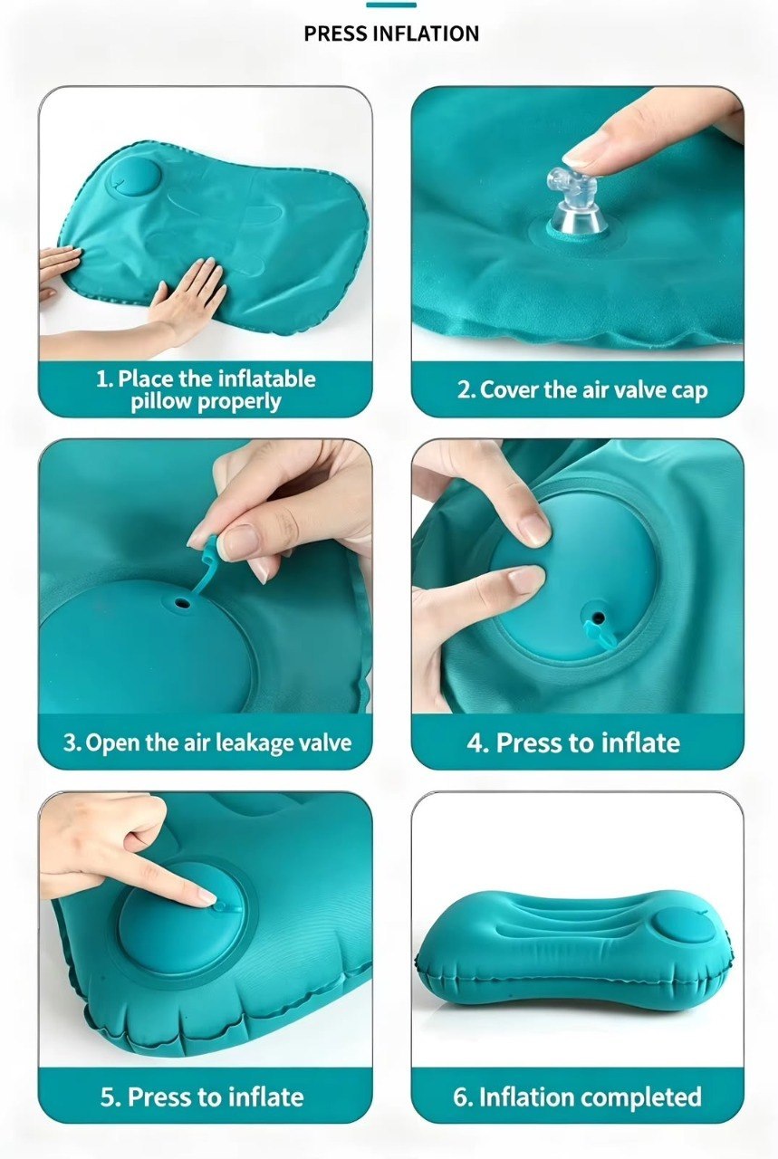 Inflatable Neck Support Pillow with Built-in Air Pump – Soft Velvet Travel Pillow with Separate Air Valve, Random Colour