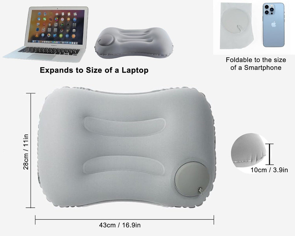 Inflatable Neck Support Pillow with Built-in Air Pump – Soft Velvet Travel Pillow with Separate Air Valve, Random Colour