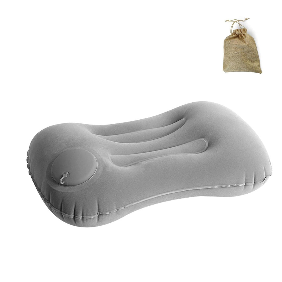 Inflatable Neck Support Pillow with Built-in Air Pump – Soft Velvet Travel Pillow with Separate Air Valve, Random Colour