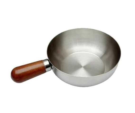 HUPLA Stainless Steel Mini Frying Pan with Wooden Handle | Deep Round Cooking Pan for Frying, Sautéing & Small Portion Cooking | Compact Kitchen Cookware – Silver