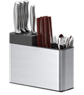 HUPLA Multipurpose Kitchen Knife & Cutlery Organizer Stand | Countertop Storage Holder for Knives, Spoons, Forks & Chopsticks | Multi-Compartment Kitchen Utensil Rack – Silver & Black