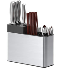 HUPLA Multipurpose Kitchen Knife & Cutlery Organizer Stand | Countertop Storage Holder for Knives, Spoons, Forks & Chopsticks | Multi-Compartment Kitchen Utensil Rack – Silver & Black
