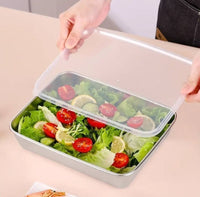 HUPLA Rectangular Stainless Steel Food Storage Container with Transparent Lid | Reusable Kitchen Storage Box for Salads, Fruits, Meals & Leftovers | Multipurpose Food Container – Silver