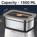 HUPLA SUS316 Stainless Steel Food Storage Container with Lid | 1000ml & 1500ml Rectangular Lunch Box for Food, Snacks & Leftovers | Stackable Kitchen Storage Box – Silver