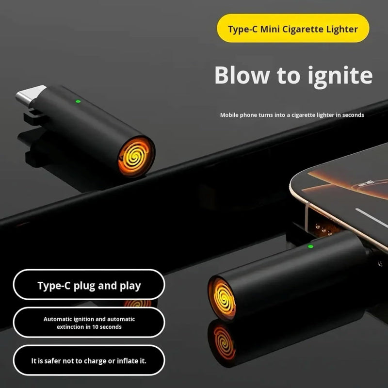 USB-C Instant Heat Cigarette Lighter with Keychain – Phone Powered Flameless Heating Lighter, No Gas, No Refill | 1 Pc
