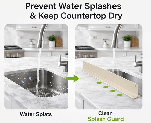 HUPLA Kitchen Sink Water Splash Guard | Long Countertop Water Splash Barrier for Sink & Washbasin | Kitchen Water Spillage Protector – Cream