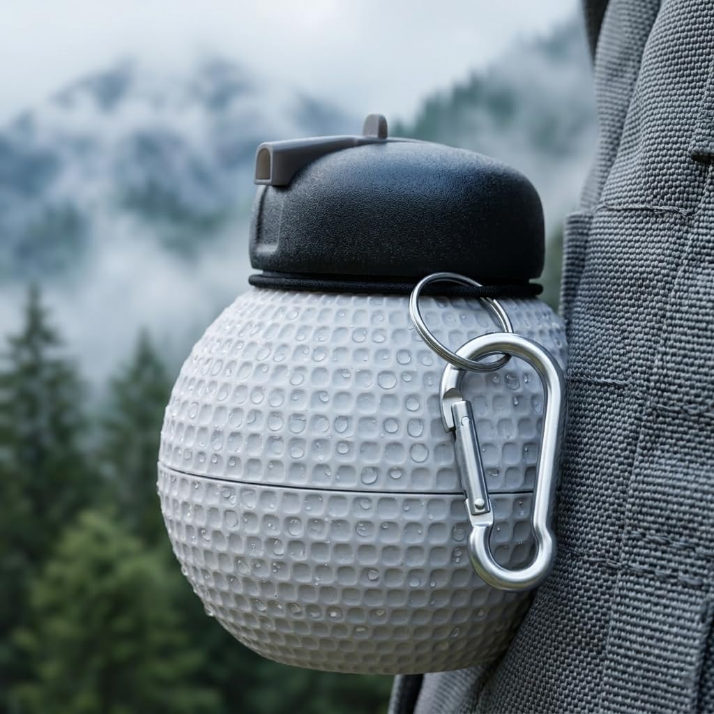 HUPLA Golf Ball Design Sports Water Bottle with Carabiner Clip | Portable Reusable Drinking Bottle with Textured Golf Ball Pattern for Golf, Gym, Travel & Outdoor Activities – White & Green