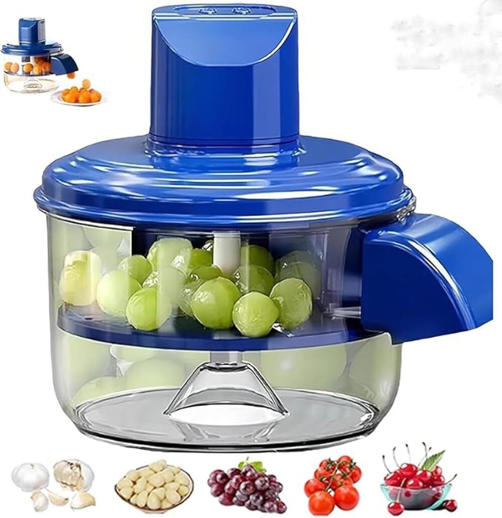 HUPLA Manual Fruit & Vegetable Chopper with Transparent Container | Hand-Operated Food Cutter for Grapes, Cherry Tomatoes & Small Vegetables | Compact Kitchen Gadget – Blue