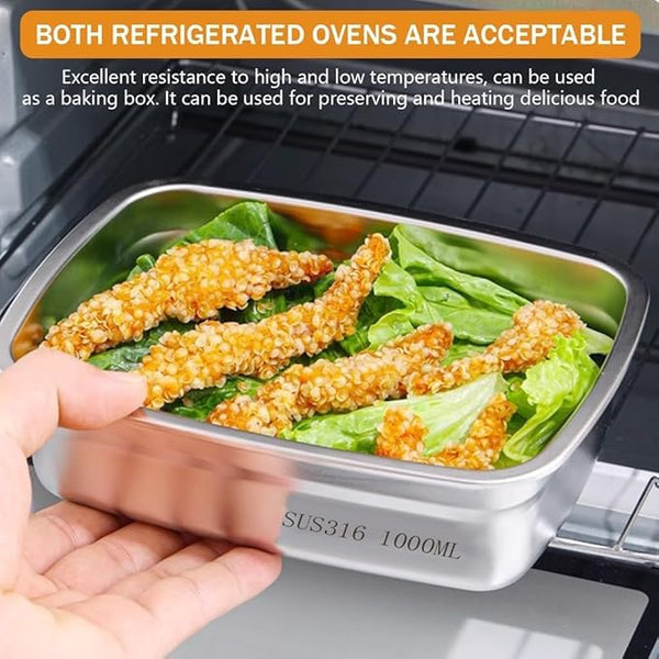 HUPLA SUS316 Stainless Steel Food Storage Container with Lid | 1000ml & 1500ml Rectangular Lunch Box for Food, Snacks & Leftovers | Stackable Kitchen Storage Box – Silver