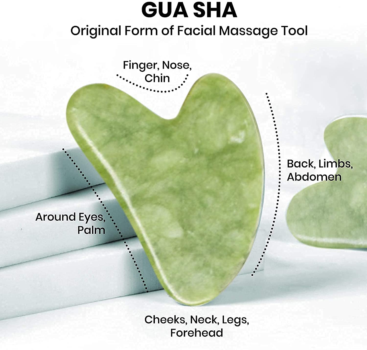 HUPLA Jade Roller & Gua Sha Set for Face Massage | Natural Stone Facial Roller for Skin Tightening, Puffiness & Glow | Face Lifting Tool Kit