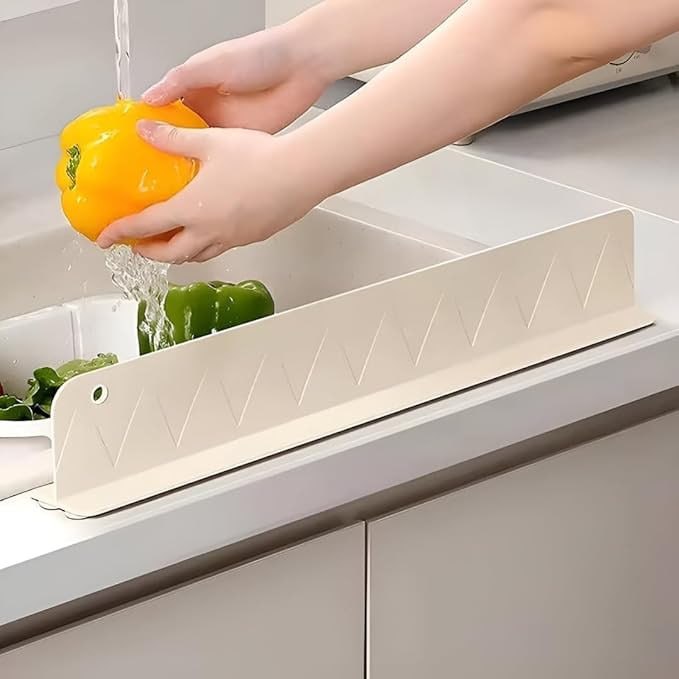 HUPLA Kitchen Sink Water Splash Guard | Long Countertop Water Splash Barrier for Sink & Washbasin | Kitchen Water Spillage Protector – Cream