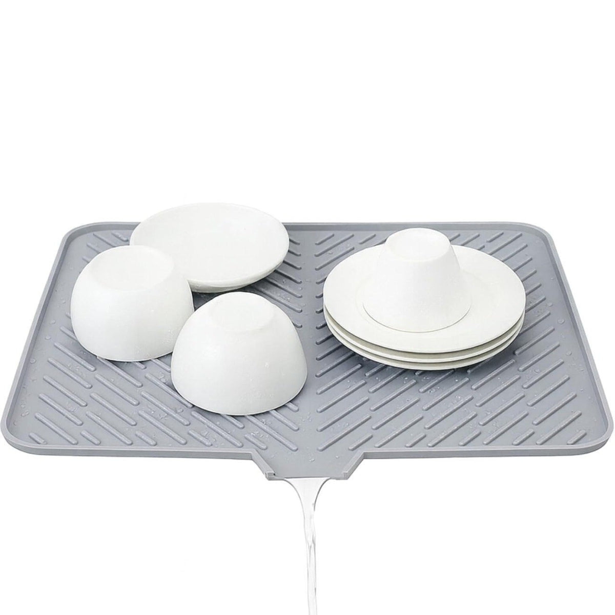 HUPLA Kitchen Sink Draining Mat with Water Drain Spout | Large Dish Drying Mat for Plates, Cups, Glasses & Utensils | Countertop Water Drainage Mat – Grey