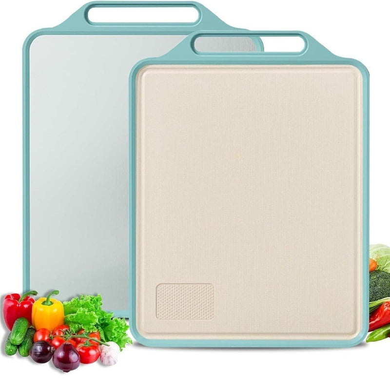 HUPLA Double-Sided Kitchen Chopping Board with Handle | Reversible Rectangular Cutting Board for Vegetables, Fruits & Food Preparation | Blue & Cream