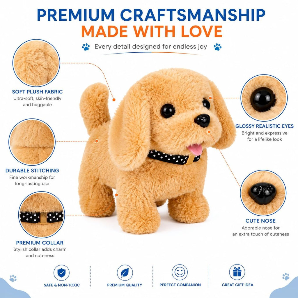 HUPLA Cute Puppy Dog Soft Toy | Fluffy Golden Brown Plush Puppy with Realistic Dog Design, Soft Fur & Decorative Collar | Stuffed Animal Toy for Kids & Gifting – 1 Pc