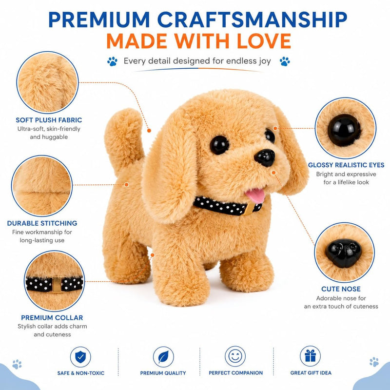 HUPLA Cute Puppy Dog Soft Toy | Fluffy Golden Brown Plush Puppy with Realistic Dog Design, Soft Fur & Decorative Collar | Stuffed Animal Toy for Kids & Gifting – 1 Pc