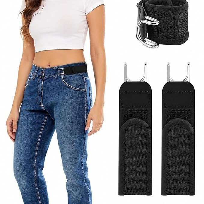 HUPLA Adjustable Waist Tightener Clips for Jeans & Pants | No-Sew Waistband Reducer with Metal Hooks | Reusable Waist Adjuster for Women & Men – Black