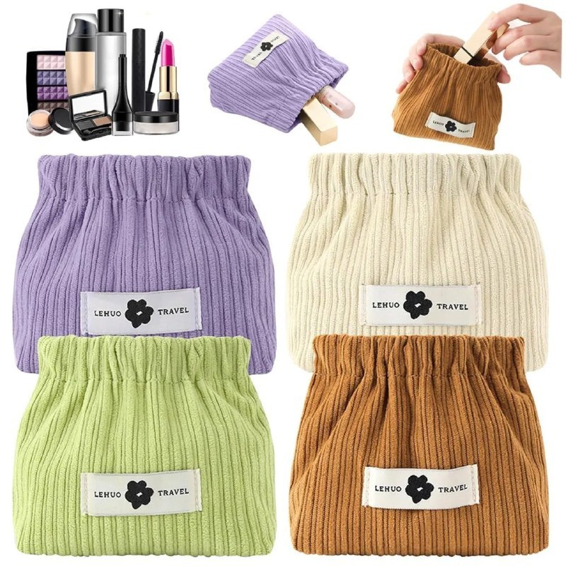 Portable Drawstring Storage Pouch for Makeup, Accessories & Travel – Soft Pleated Fabric Organizer Bag with Large Capacity