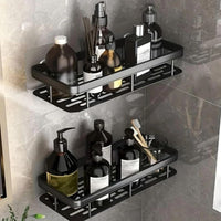 HUPLA Wall Mounted Bathroom Storage Shelf | Self-Adhesive No-Drill Bathroom Organizer Rack with Drainage | Shampoo, Soap & Toiletry Storage Shelf – Black