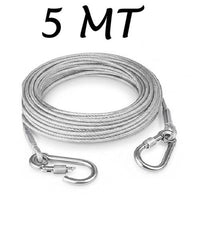 HUPLA 5 Meter Steel Wire Rope Cable with 2 Metal Hooks | Heavy-Duty Looking Braided Wire Cable with Locking Hook | Multipurpose Hanging & Securing Cable – Silver