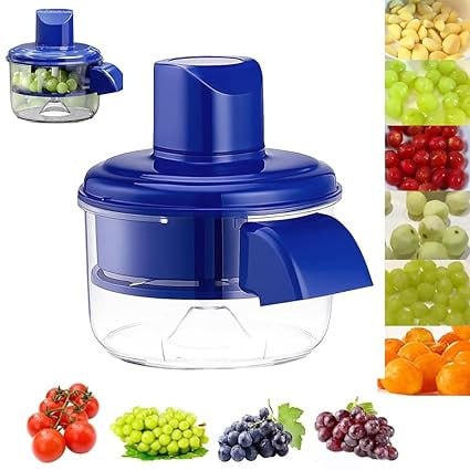 HUPLA Manual Fruit & Vegetable Chopper with Transparent Container | Hand-Operated Food Cutter for Grapes, Cherry Tomatoes & Small Vegetables | Compact Kitchen Gadget – Blue