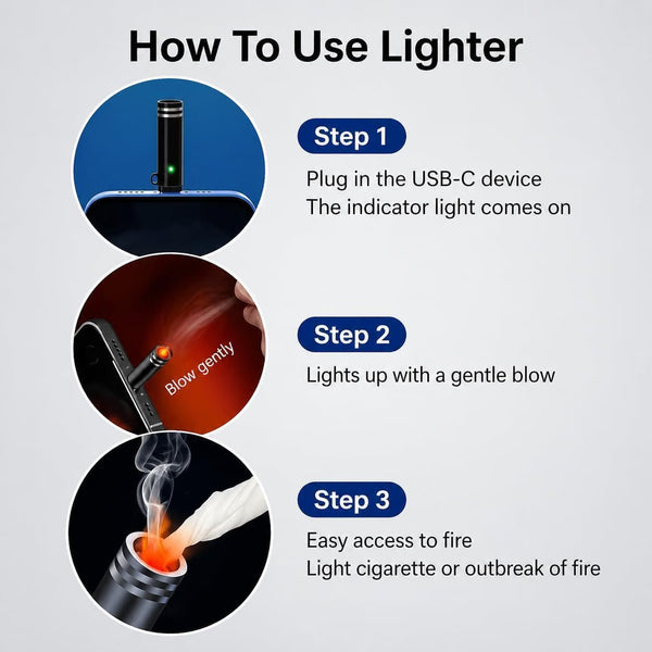 USB-C Instant Heat Cigarette Lighter with Keychain – Phone Powered Flameless Heating Lighter, No Gas, No Refill | 1 Pc