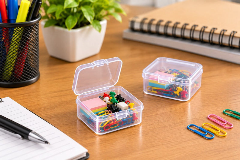 HUPLA Transparent Mini Plastic Storage Box 6 PCS with Hinged Lid | Small Multipurpose Organizer Container for Jewellery, Beads, Screws, Crafts & Small Accessories | 1 Pc