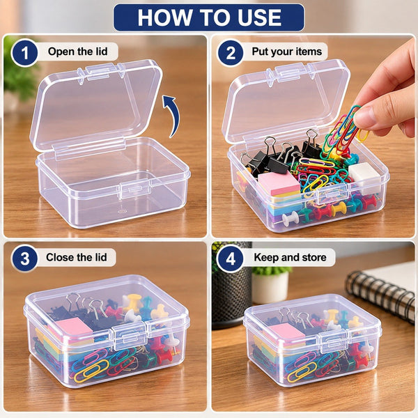 HUPLA Transparent Mini Plastic Storage Box 6 PCS with Hinged Lid | Small Multipurpose Organizer Container for Jewellery, Beads, Screws, Crafts & Small Accessories | 1 Pc
