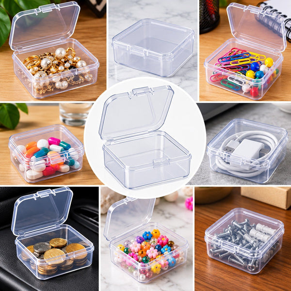 HUPLA Transparent Mini Plastic Storage Box 6 PCS with Hinged Lid | Small Multipurpose Organizer Container for Jewellery, Beads, Screws, Crafts & Small Accessories | 1 Pc
