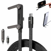 HUPLA 240W USB Type-C Fast Charging Cable with Built-in Foldable Mobile Stand | Braided USB-C to USB-C Charging & Data Cable | Black – 1 Pc