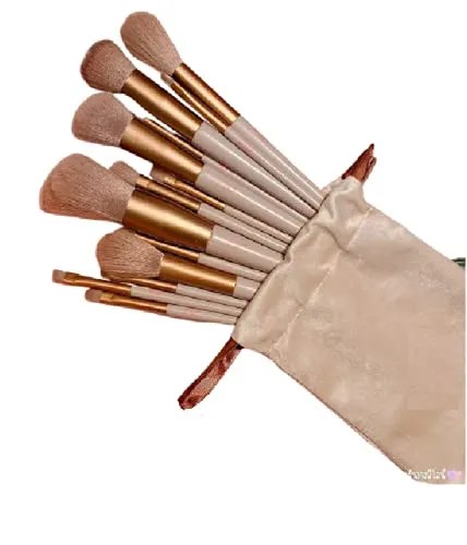 13-Piece Professional Makeup Brush Set – Premium Soft Bristle Cosmetic Brushes with Storage Pouch – Brown