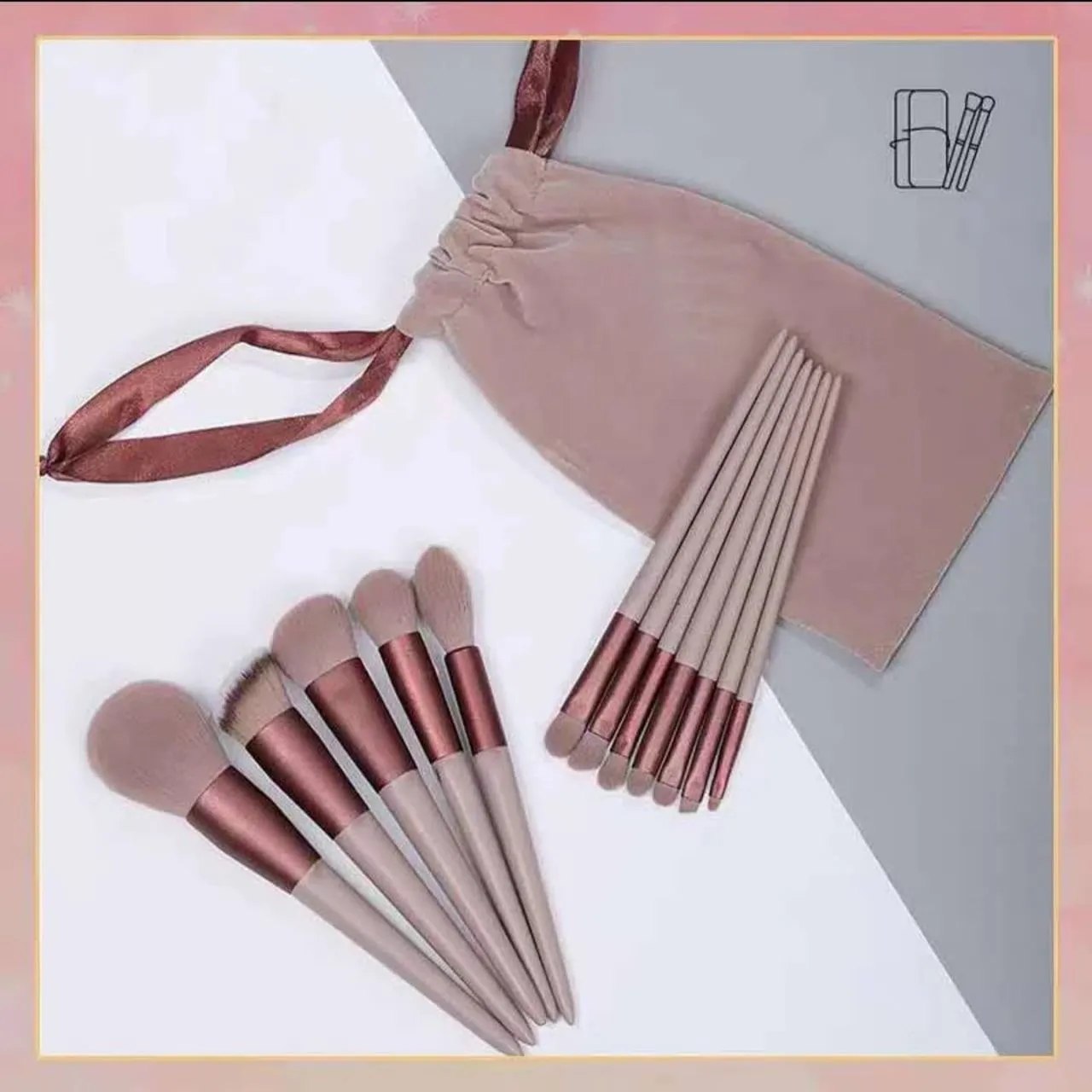 13-Piece Professional Makeup Brush Set – Premium Soft Bristle Cosmetic Brushes with Storage Pouch – Brown