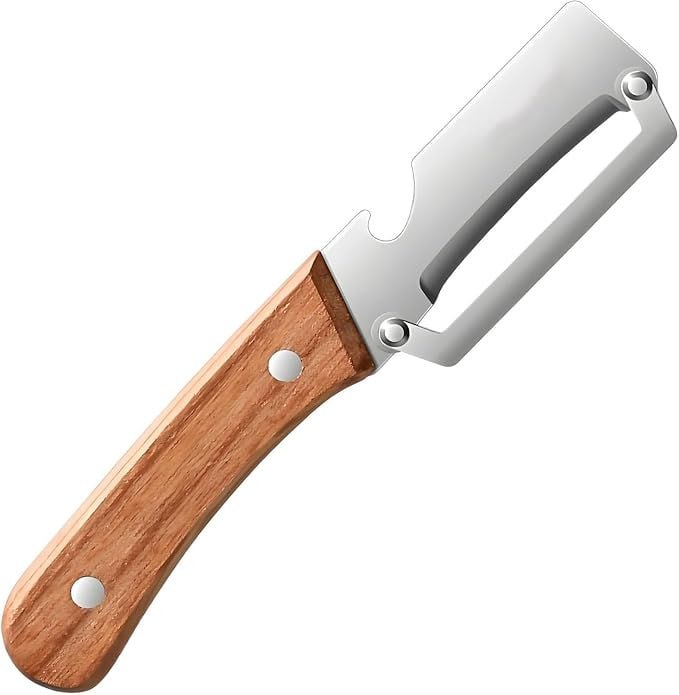 HUPLA Multifunction Stainless Steel Kitchen Knife with Wooden Handle | Manual Vegetable Peeler, Bottle Opener & Food Preparation Tool | Compact Kitchen Gadget