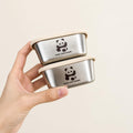 HUPLA Stainless Steel Mini Food Storage Containers with Lids | Cute Panda Print Small Snack & Lunch Boxes for Kids | Reusable Compact Food Storage Bowls – Silver & Cream