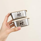 HUPLA Stainless Steel Mini Food Storage Containers with Lids | Cute Panda Print Small Snack & Lunch Boxes for Kids | Reusable Compact Food Storage Bowls – Silver & Cream