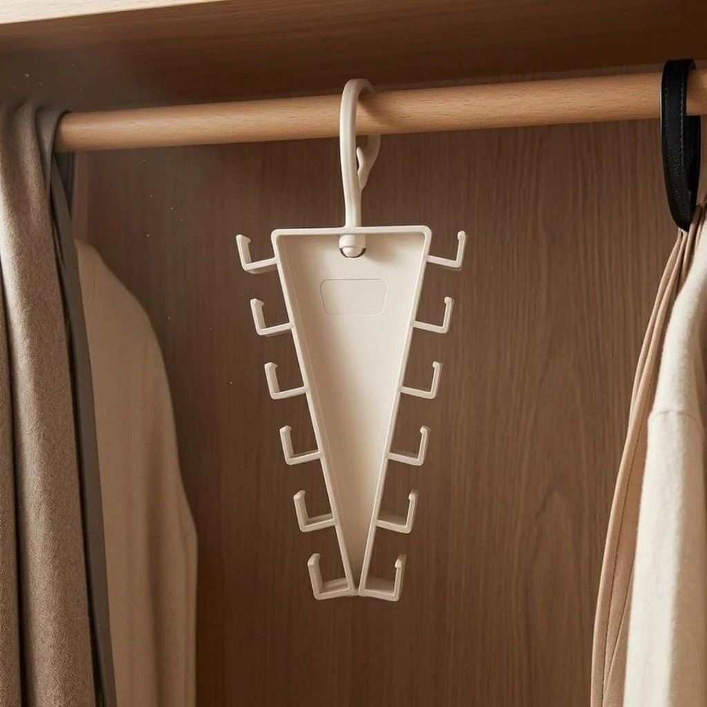 HUPLA 12-Hook Multipurpose Wardrobe Organizer Hanger | Space-Saving Closet Storage Rack for Belts, Ties, Scarves & Accessories | Beige – 1 Pc